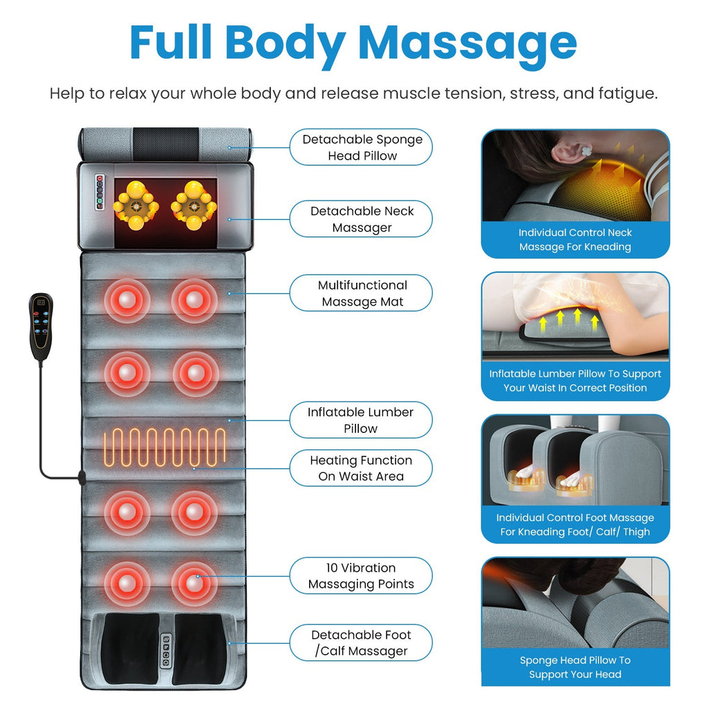 Full Body Electric Massage Mat With Neck Massage, Foot Massage, Head Pillow And Cloth