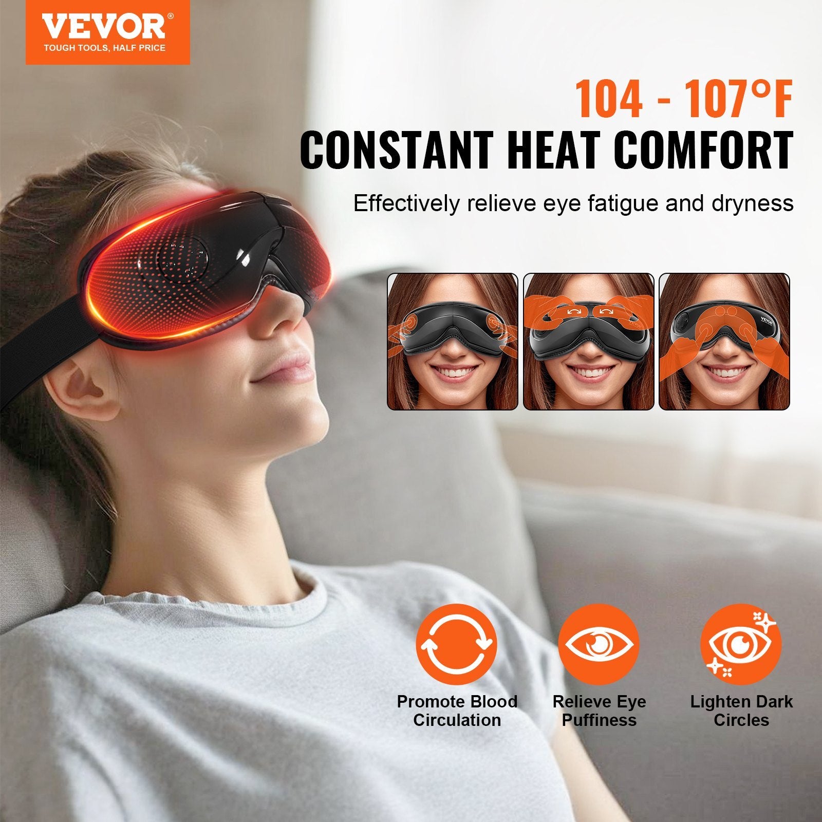 VEVOR Heated Eye Massager Eye Care Device, 5 Modes, Bluetooth Included